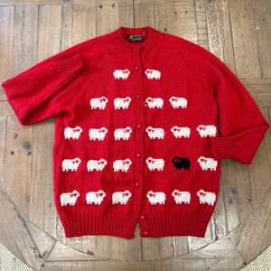 Black Sheep Vintage Wool Cardigan Sweater Women’s Large Red Knit Princess Diana